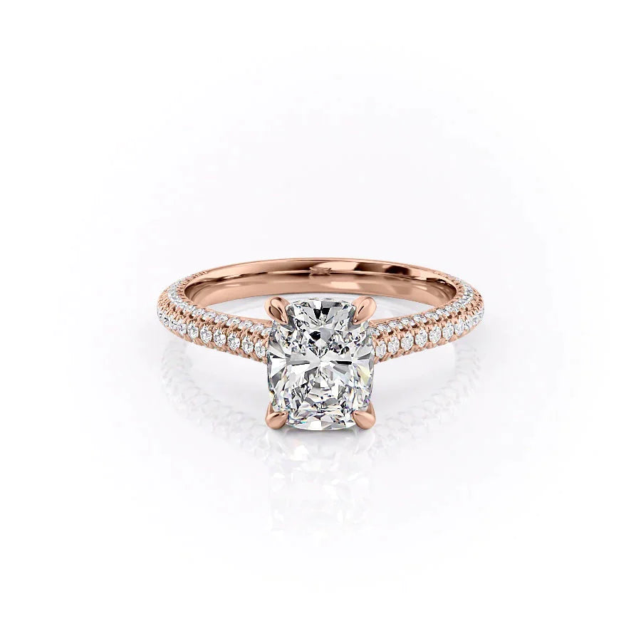 2.0CT Elongated Cushion Cut Hidden Halo Triple Pave Moissanite Engagement Ring