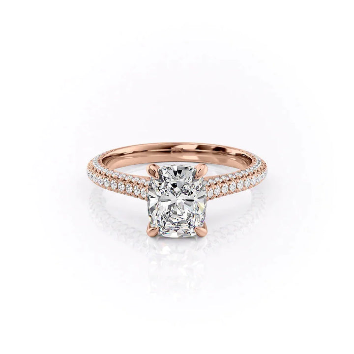 2.0CT Elongated Cushion Cut Hidden Halo Triple Pave Moissanite Engagement Ring