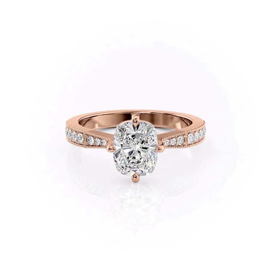 2.0CT Elongated Cushion Cut Solitaire Channel Pave Moissanite Engagement Ring