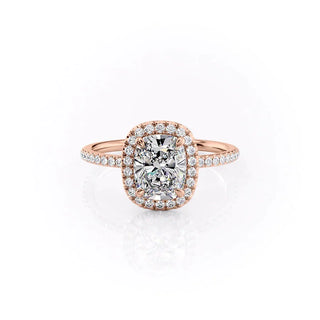 2.0CT Elongated Cushion Cut Halo Pave Setting Moissanite Engagement Ring