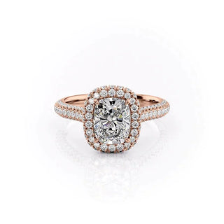 2.0CT Elongated Cushion Cut Halo Triple Pave Moissanite Engagement Ring