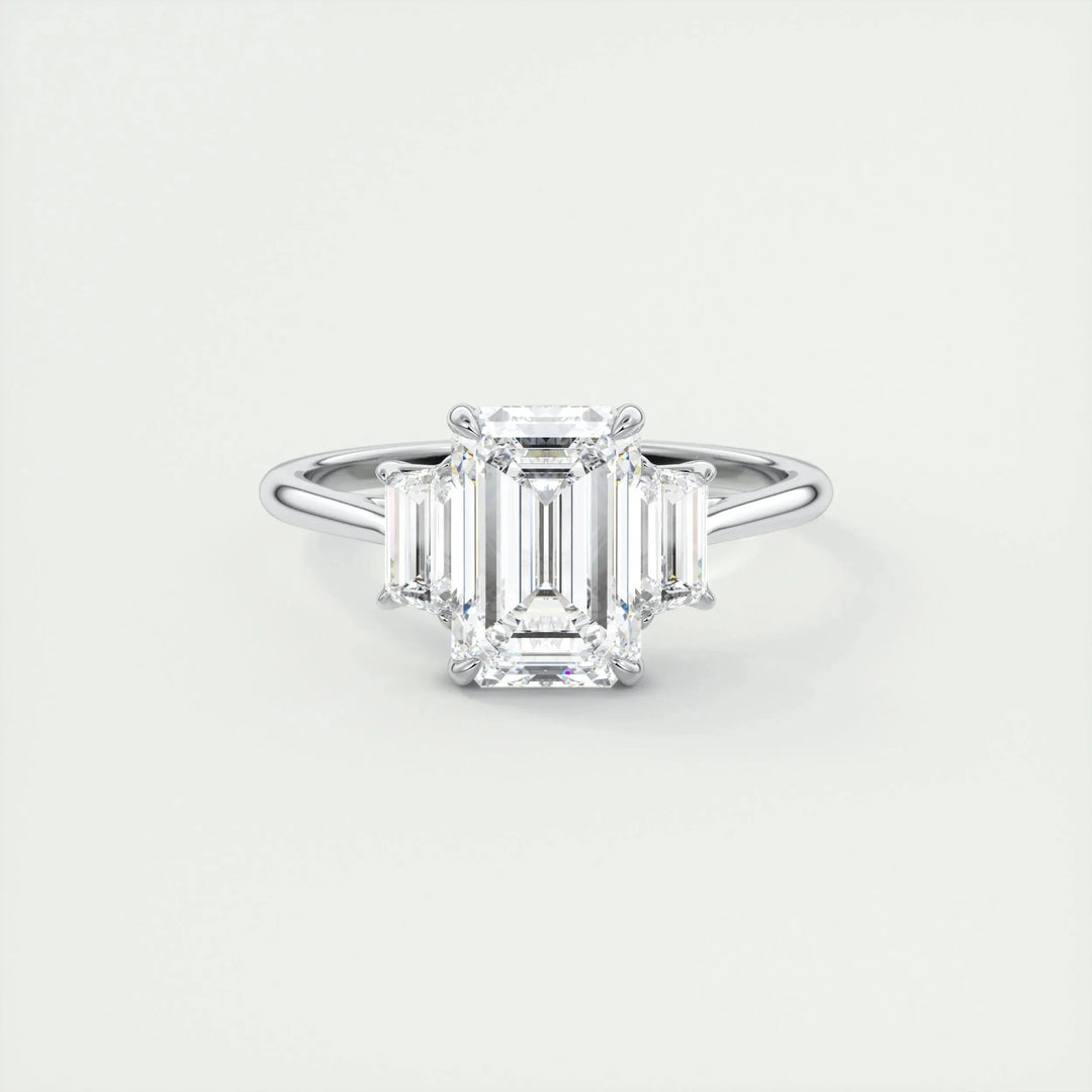 1.91 CT Emerald Cut Three Stone Moissanite Engagement Ring