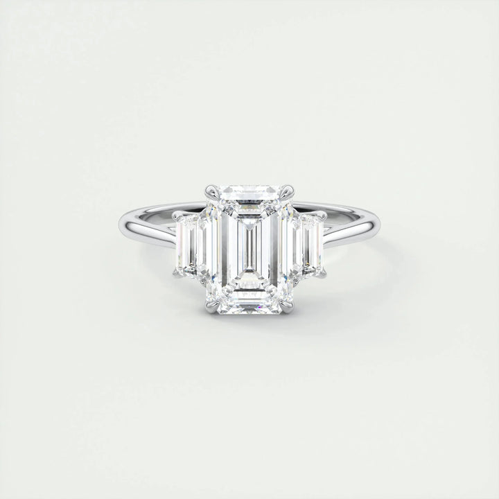 1.91 CT Emerald Cut Three Stone Moissanite Engagement Ring