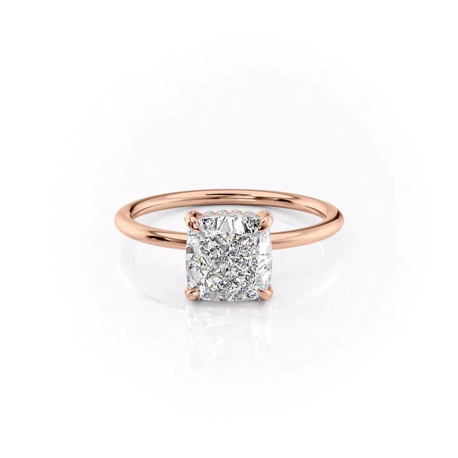 2.0CT Elongated Cushion Cut Solitaire Hidden Halo Moissanite Engagement Ring