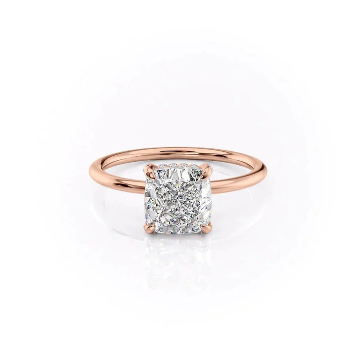 2.0CT Elongated Cushion Cut Solitaire Hidden Halo Moissanite Engagement Ring