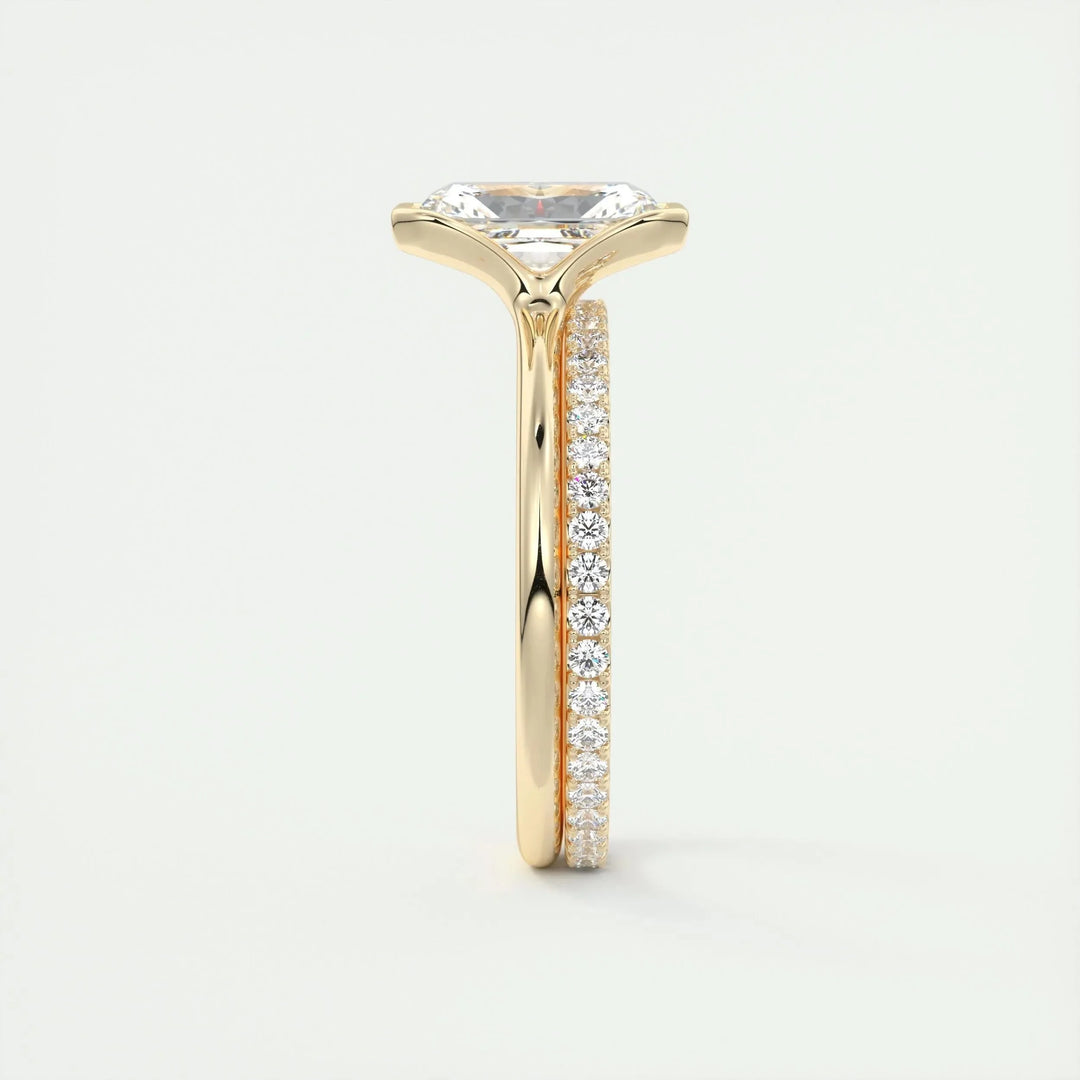 2.10 CT Radiant Solitaire Half Bezel Moissanite Engagement Ring