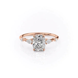 2.0CT Elongated Cushion Cut Hidden Halo Moissanite Engagement Ring