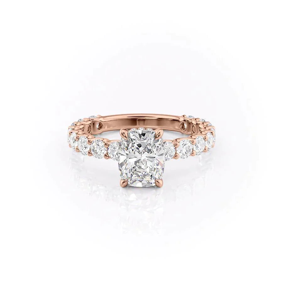 2.0CT Elongated Cushion Cut Hidden Halo Pave Moissanite Engagement Ring