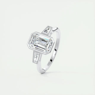 2.30 CT Emerald Cut Bezel 3 Stone Moissanite Engagement Ring