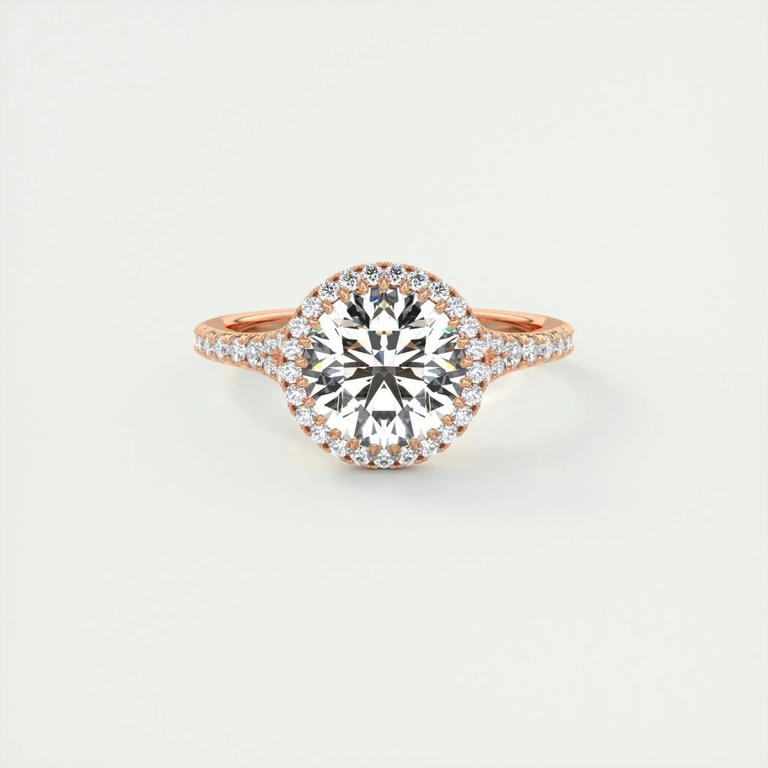 2.0 CT Round Halo Split Shank Moissanite Engagement Ring