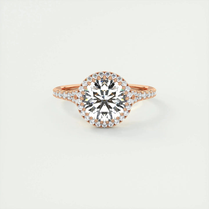 2.0 CT Round Halo Split Shank Moissanite Engagement Ring
