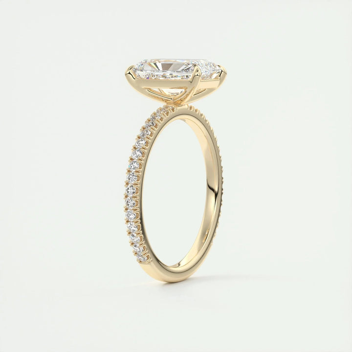 2.10 CT Radiant Solitaire Pave Moissanite Engagement Ring