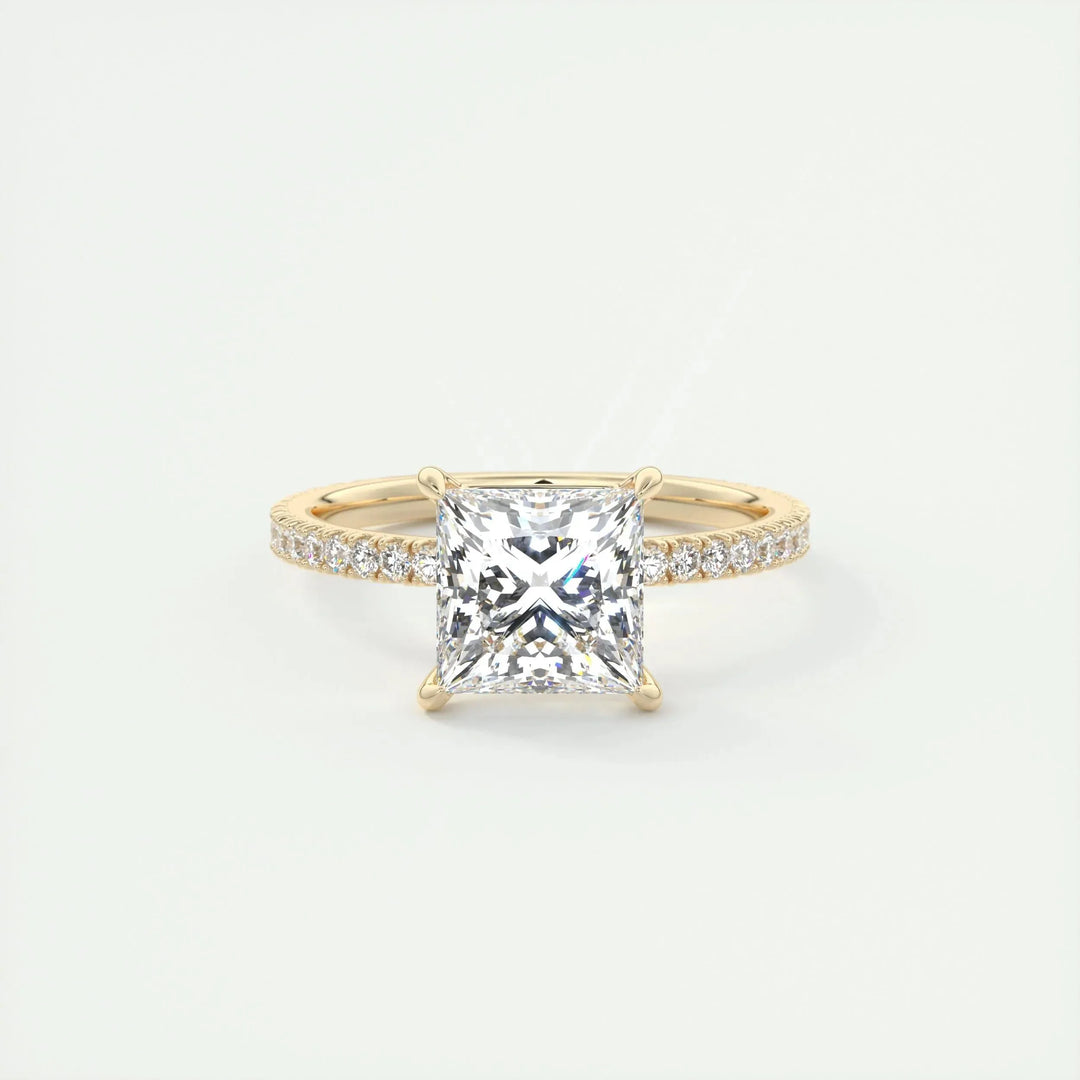 2.08 CT Princess Solitaire Pave Moissanite Engagement Ring