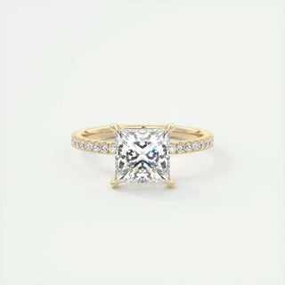 2.08 CT Princess Solitaire Pave Moissanite Engagement Ring