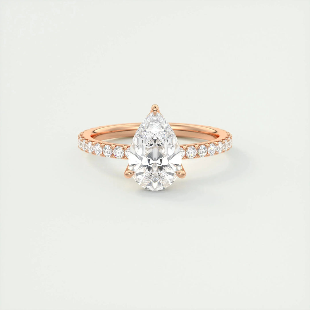 1.93CT Pear Solitaire Pave Moissanite Engagement Ring