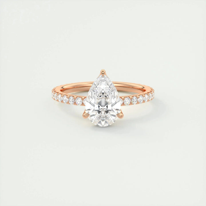 1.93CT Pear Solitaire Pave Moissanite Engagement Ring