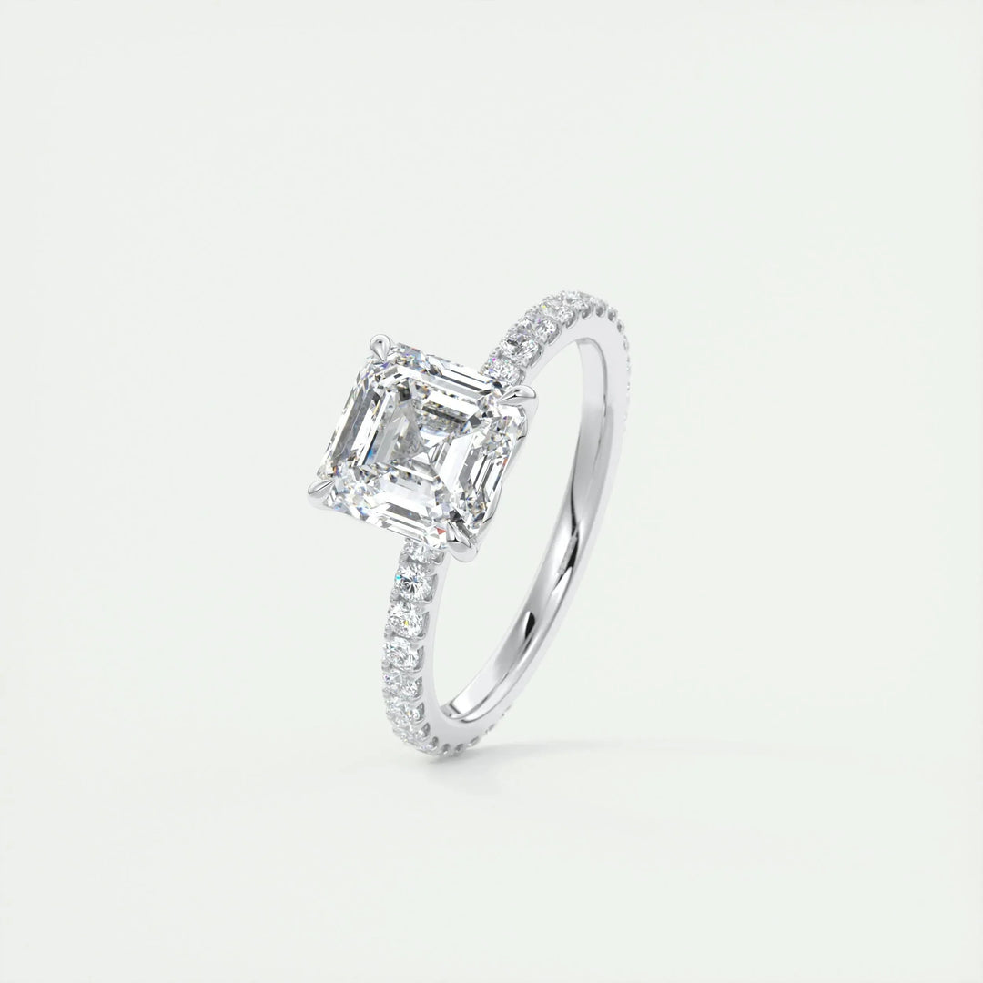 2.03CT Asscher Cut Solitaire Pave Moissanite Engagement Ring