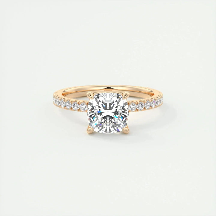2.15 CT Cushion Cut Solitaire Pave Moissanite Engagement Ring