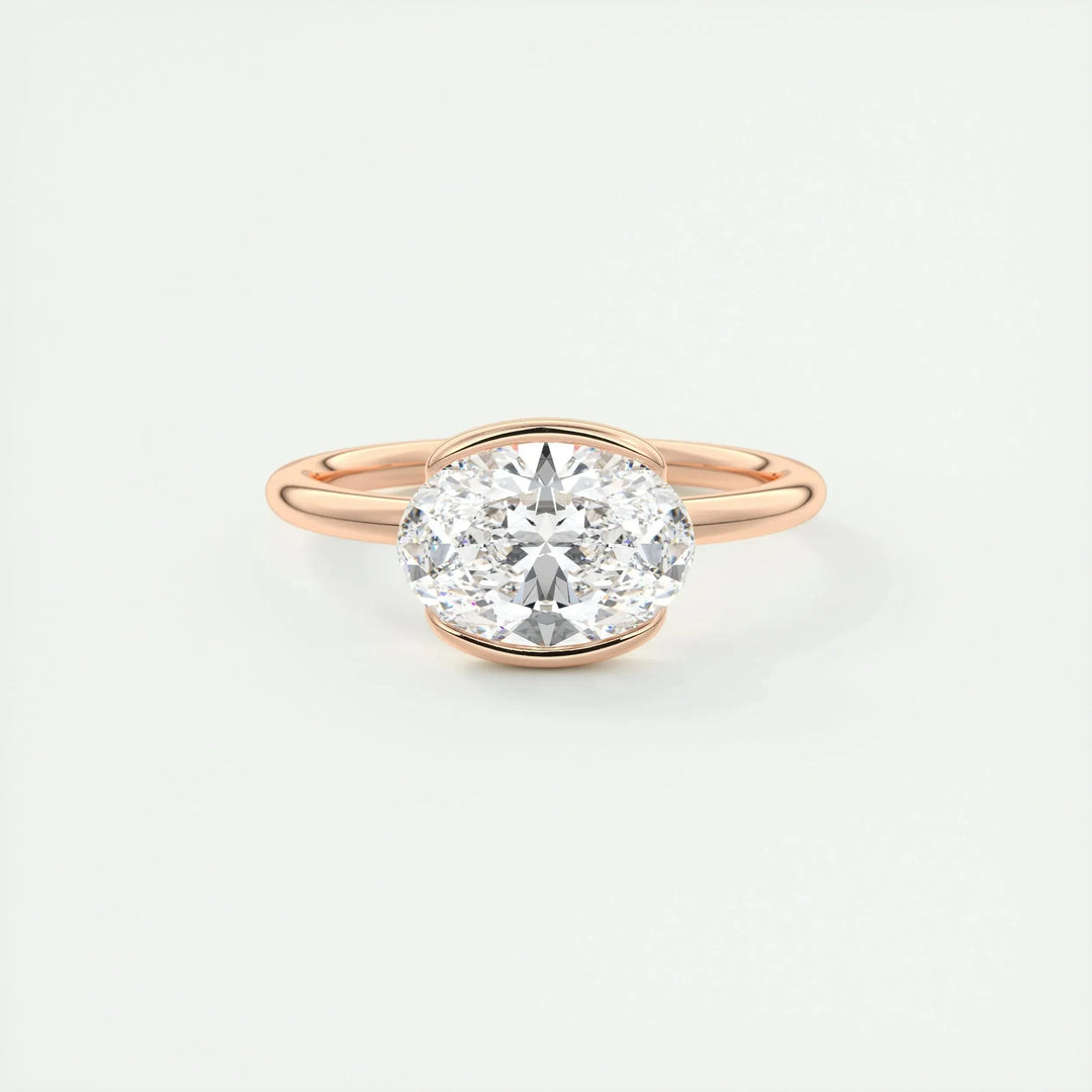 1.91CT Oval Half Bezel Solitaire Moissanite Engagement Ring