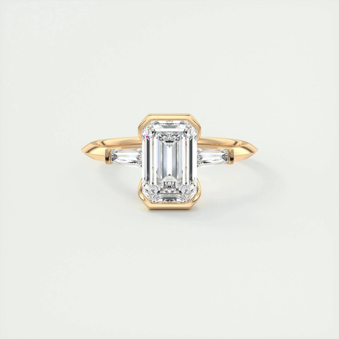 1.91CT Emerald Half Bezel 3 Stone Moissanite Engagement Ring