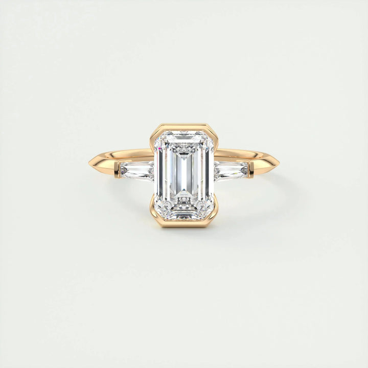 1.91CT Emerald Half Bezel 3 Stone Moissanite Engagement Ring