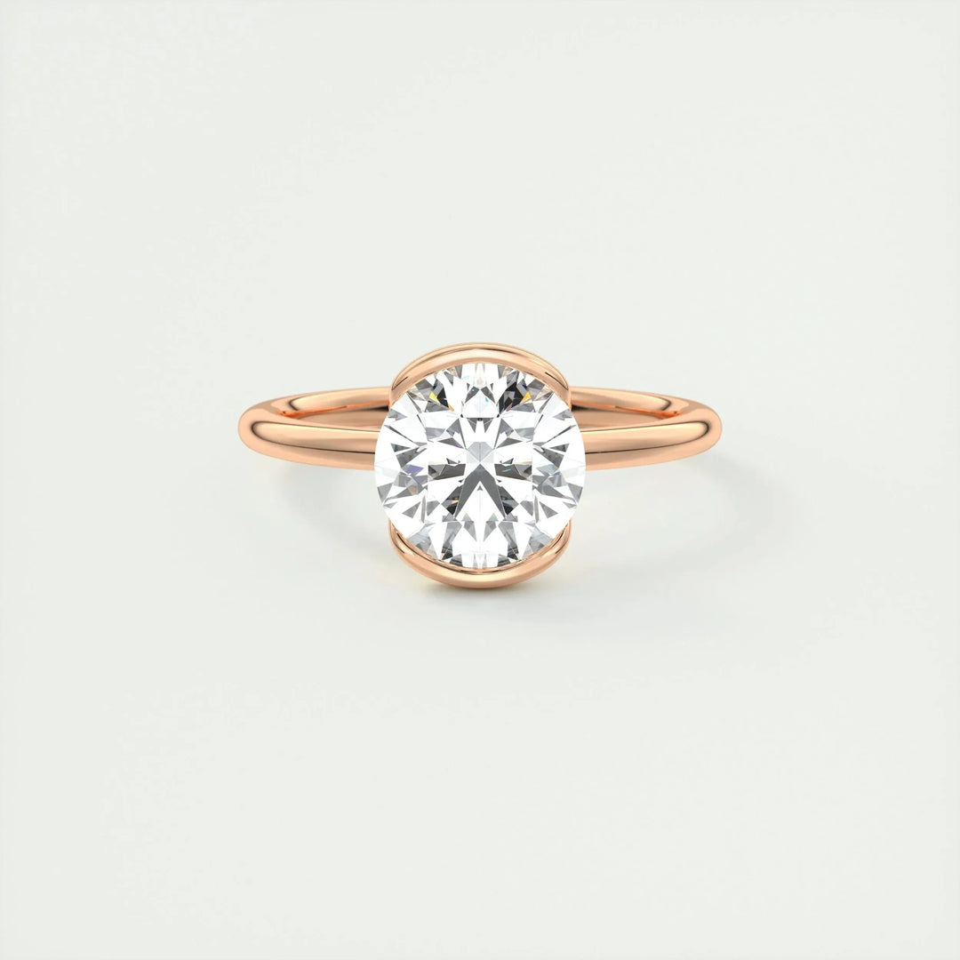 2.0 CT Round Cut Half Bezel Solitaire Moissanite Engagement Ring