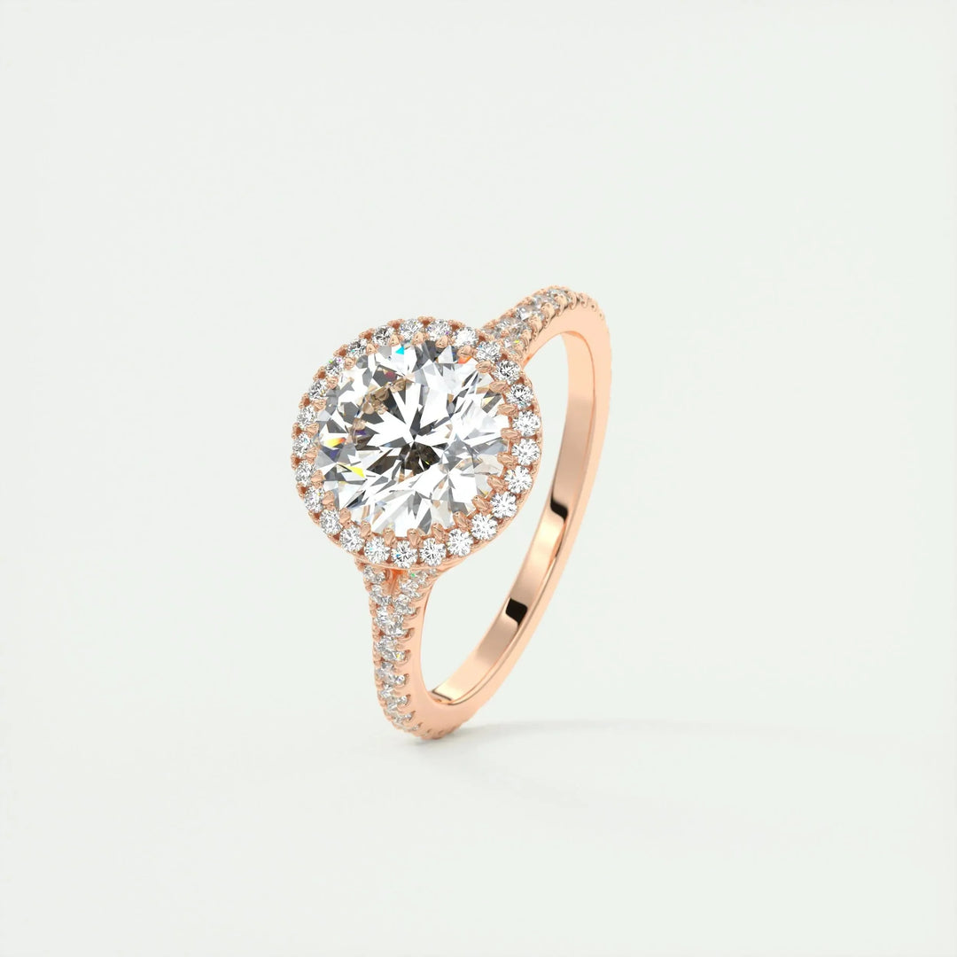 2.0 CT Round Halo Split Shank Moissanite Engagement Ring