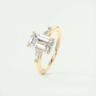 1.91 CT Emerald Cut Three Stone Moissanite Engagement Ring