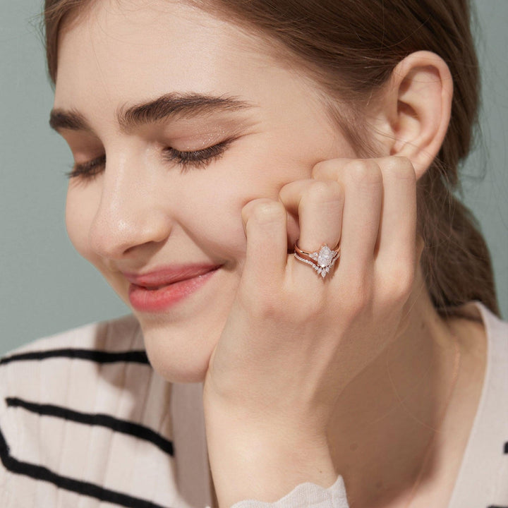 1.87tcw Pear Cut Moissanite Vintage Style Bridal Ring Sets