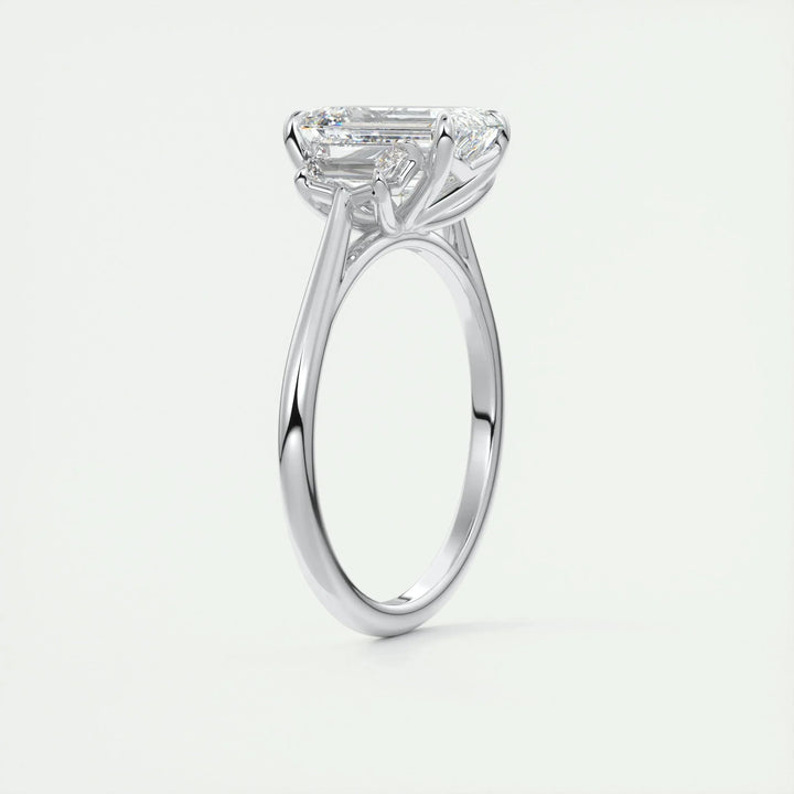 1.91 CT Emerald Cut Three Stone Moissanite Engagement Ring