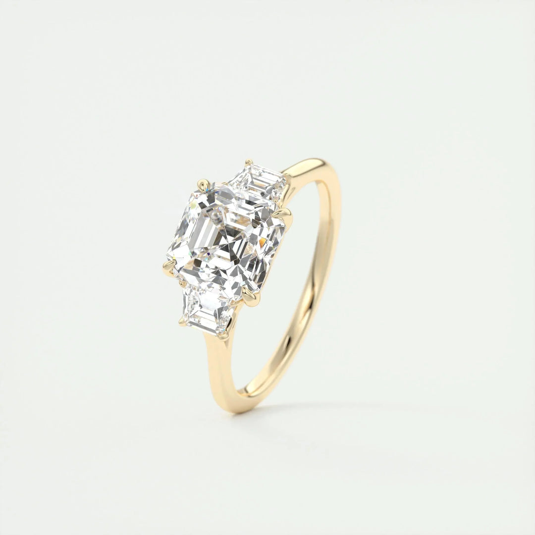2.03 CT Asscher Cut Three Stone Moissanite Engagement Ring