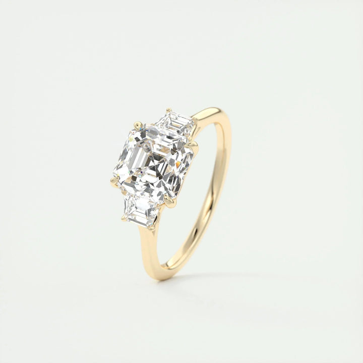 2.03 CT Asscher Cut Three Stone Moissanite Engagement Ring