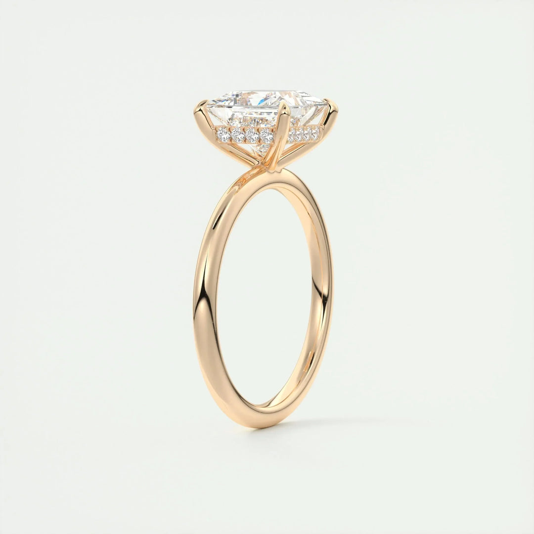 2.08 CT Princess Solitaire Hidden Halo Moissanite Engagement Ring