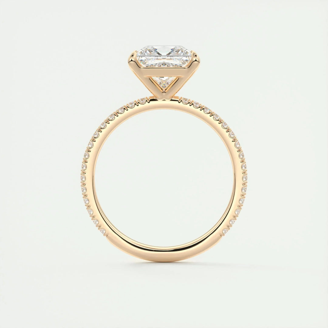 2.08 CT Princess Solitaire Pave Moissanite Engagement Ring