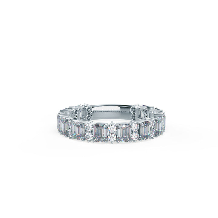 2.5mm Emerald Cut & Round Moissanite 3/4Eternity Wedding Band