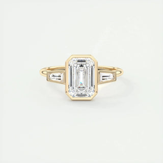 2.30 CT Emerald Cut Bezel 3 Stone Moissanite Engagement Ring