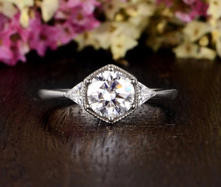 1.60CT Round Cut Three Stone Moissanite Engagement Ring