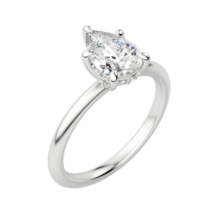 1.33CT Pear Solitaire With Hidden Halo Setting Moissanite Engagement Ring