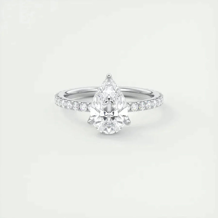1.93CT Pear Solitaire Pave Moissanite Engagement Ring
