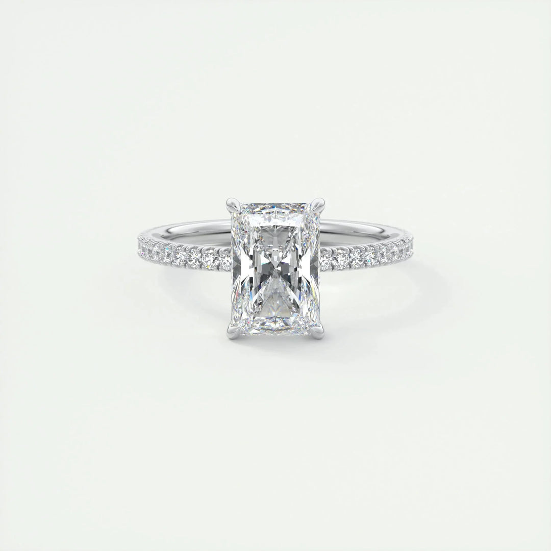 2.10 CT Radiant Solitaire Pave Moissanite Engagement Ring