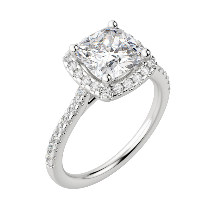 2.15CT Cushion Cut Halo Moissanite Diamond Engagement Ring