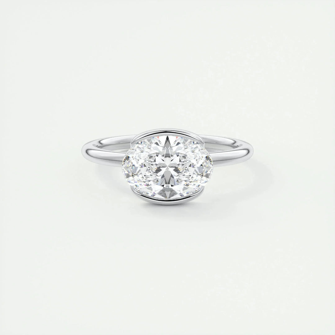 1.91CT Oval Half Bezel Solitaire Moissanite Engagement Ring