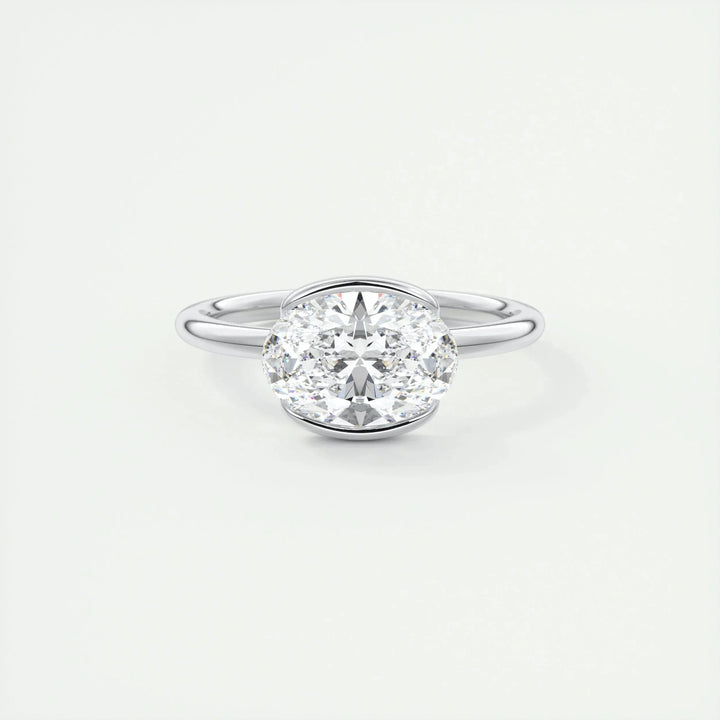 1.91CT Oval Half Bezel Solitaire Moissanite Engagement Ring