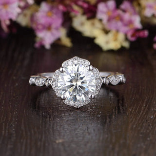 1.60CT Round Cut Vintage Art Deco Moissanite Engagement Ring