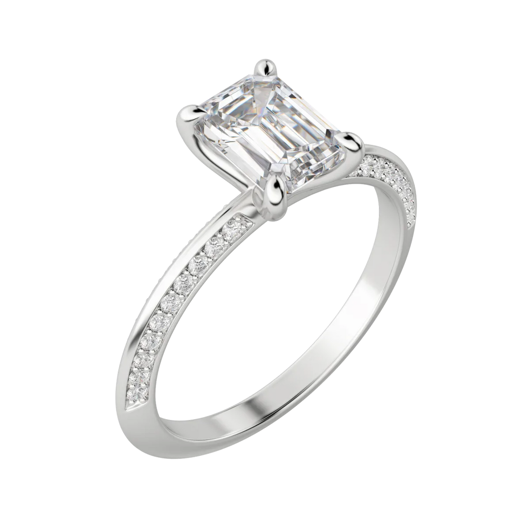 1.60 CT Emerald Solitaire With Pave Setting Moissanite Engagement Ring