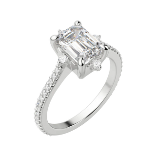 1.60CT Emerald Cut Solitaire Pave Moissanite Diamond Engagement Ring