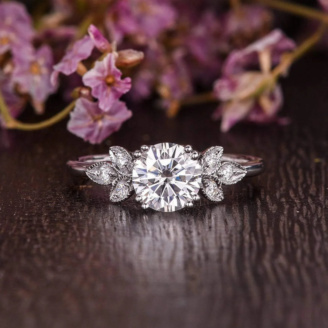 1.60CT Round Cut Cluster Moissanite Engagement Ring