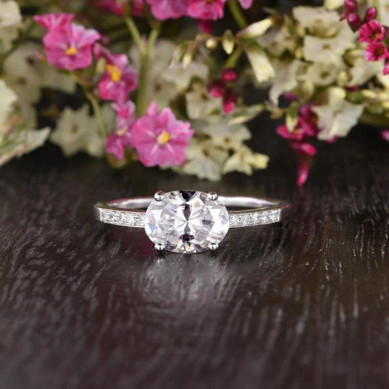 0.75 CT Oval Pave Setting Moissanite Engagement Ring