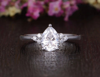 0.75 CT Pear Cluster Moissanite Engagement Ring