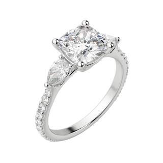 2.54CT Cushion Cut 3 Stone Moissanite Diamond Engagement Ring